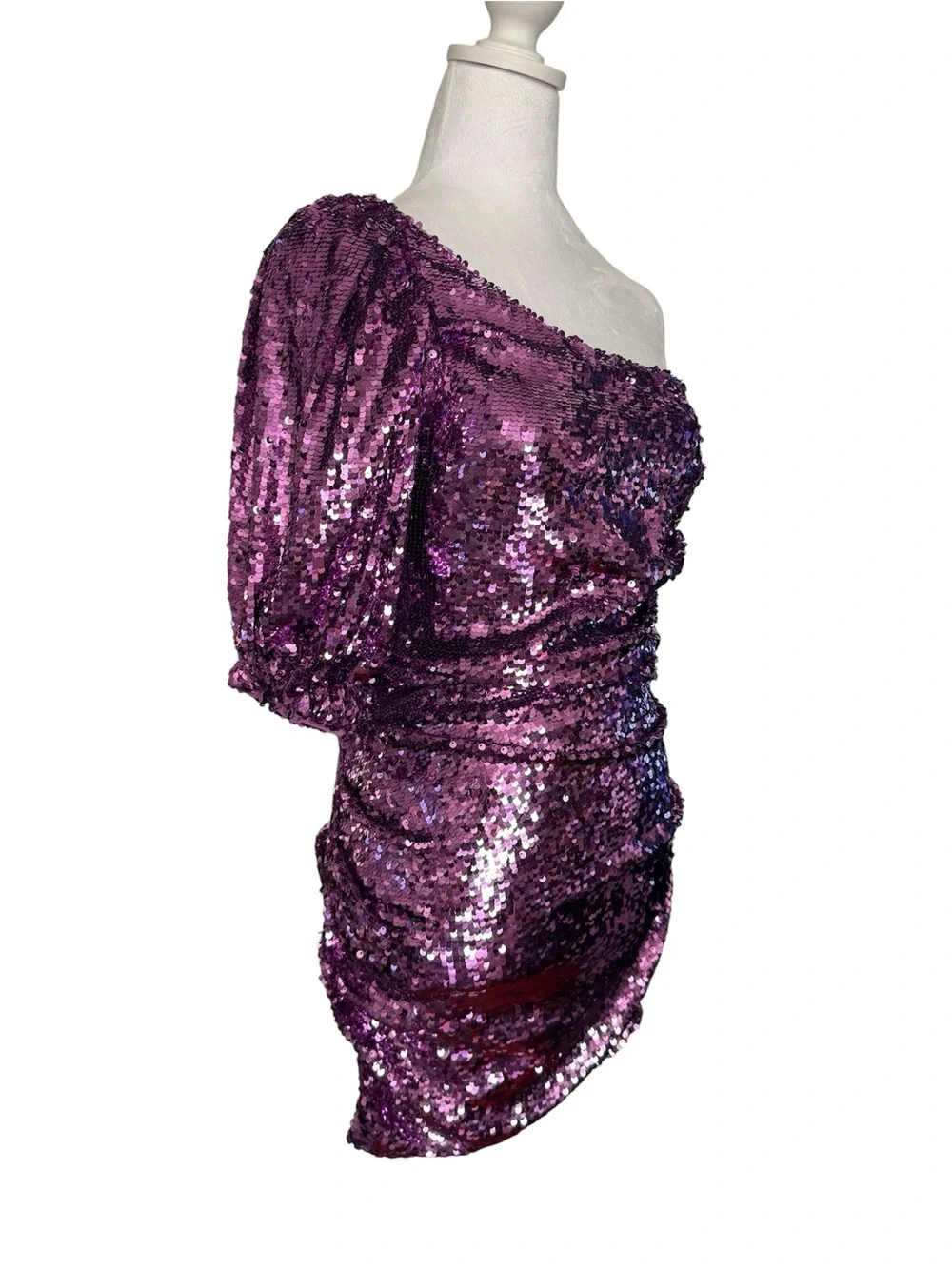For Love & Lemons Madeleine Purple Sequin One Shoulder Mini Dress XS - Picture 8 of 10